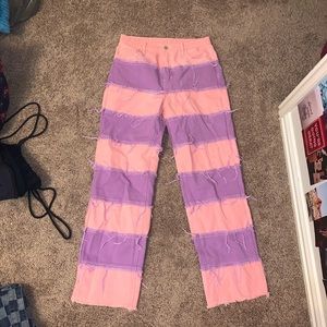 Pink and purple striped high waisted jeans